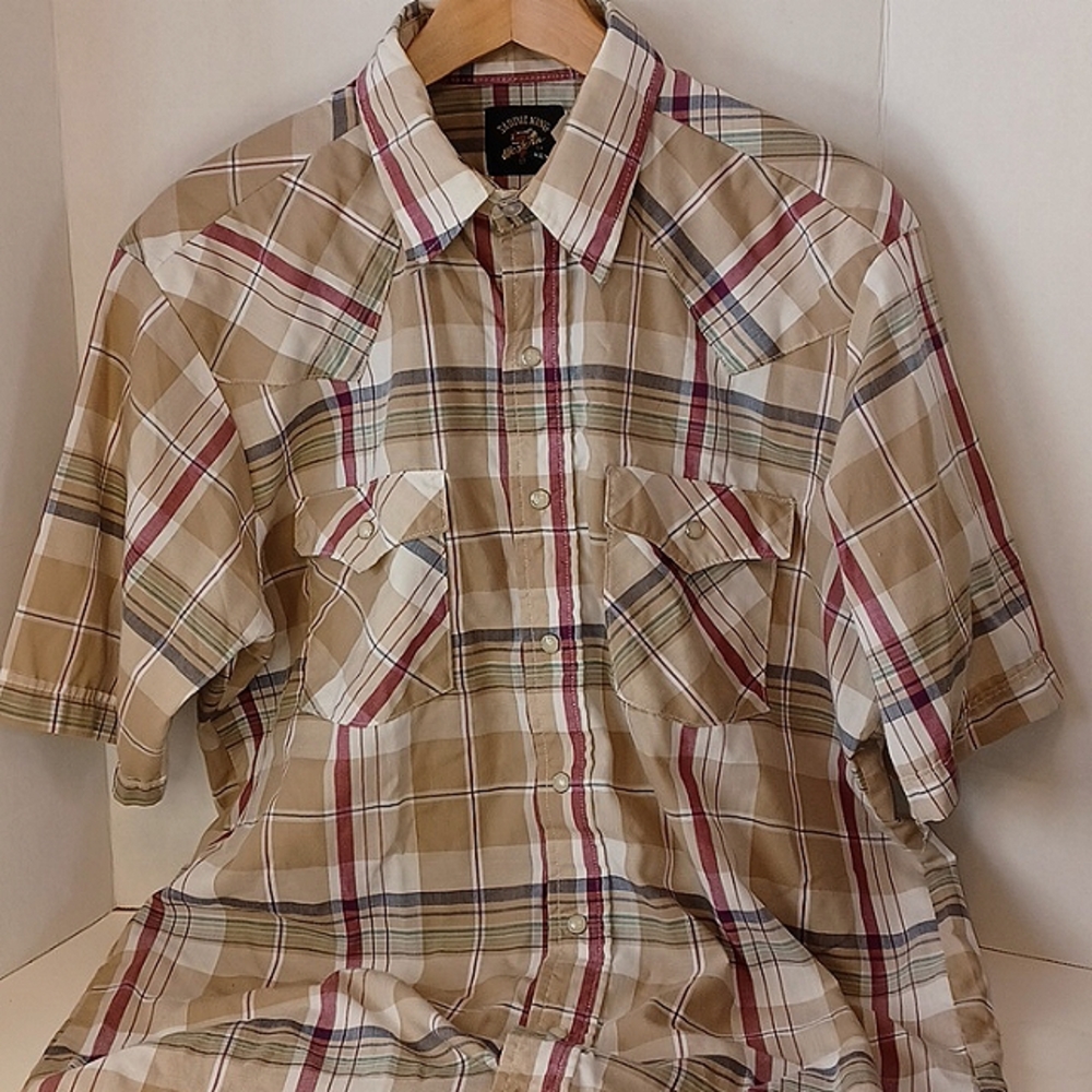 Vintage Saddle King Short Sleeve Pearl Snap Shirt Large 16.5 Men's